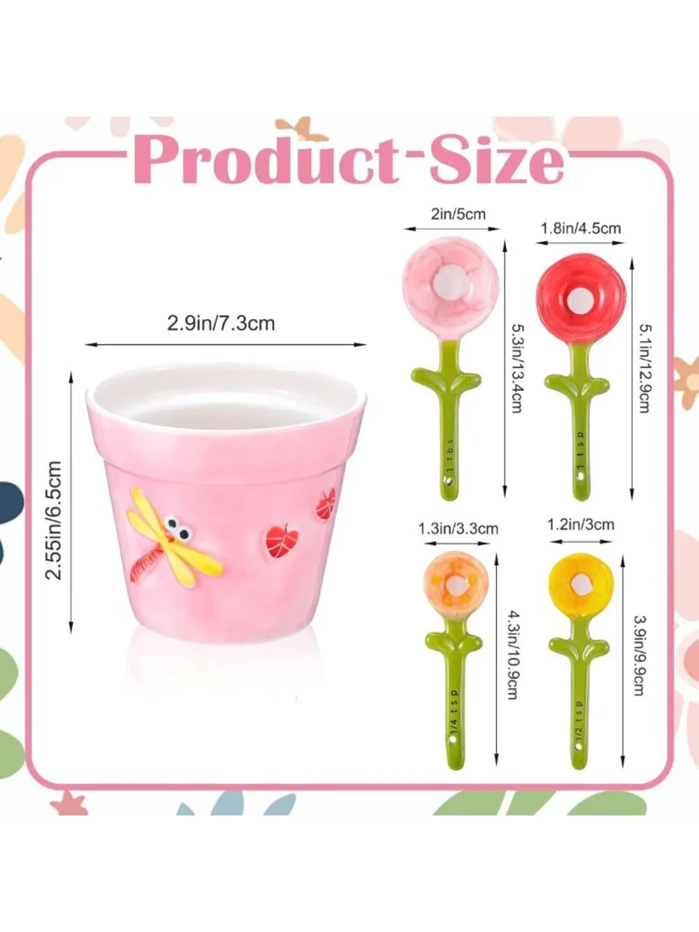 Cute Flower Measuring Spoons Set with Holder - Ceramic Baking Tools for Dry